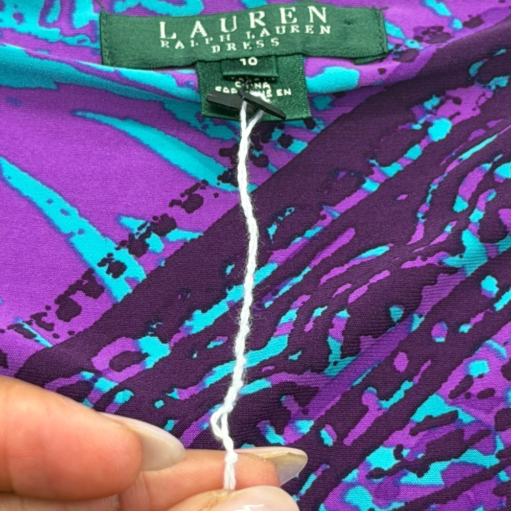 NEW Lauren Ralph Lauren Dress Womens 10 Paisley Sheath Ruched V-Neck NWOT - Picture 10 of 15